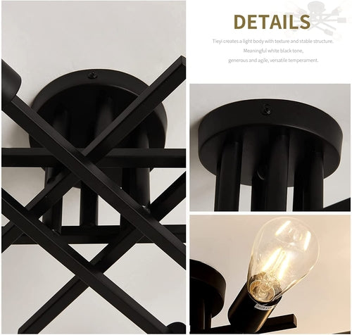 Six Light Black Matte Sputnik Chandelier Semi Flush Ceiling Light