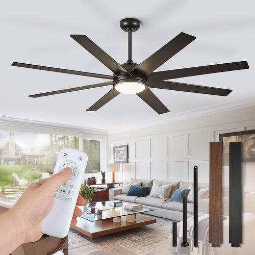 72 Inch Black Outdoor Ceiling Fan With Light And Remote