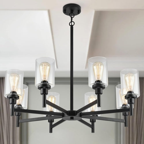 Black 8 Light Chandelier For Dining Room Glass Shades