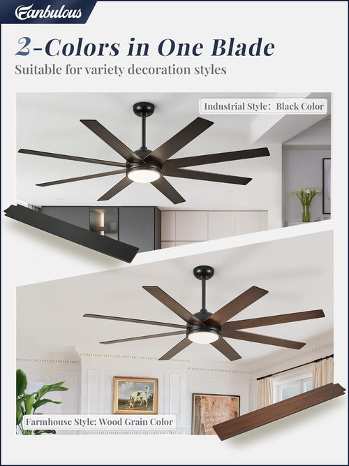 72 Inch Black Outdoor Ceiling Fan With Light And Remote